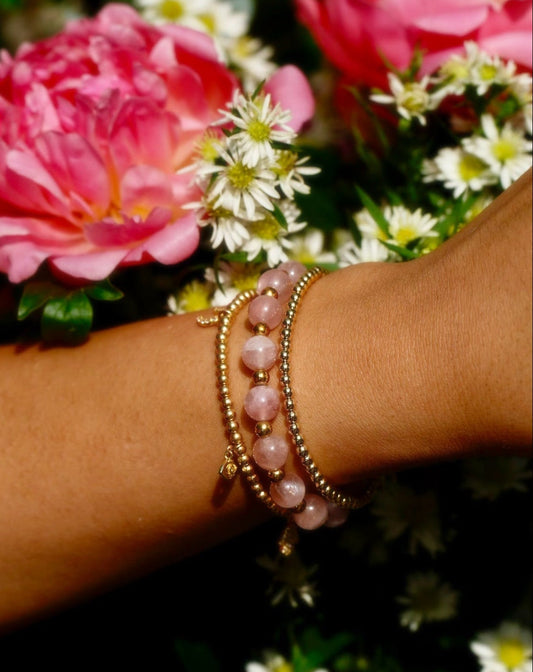 Love Activated Madagascar Rose Quartz Healing Bracelet - Gold Filled